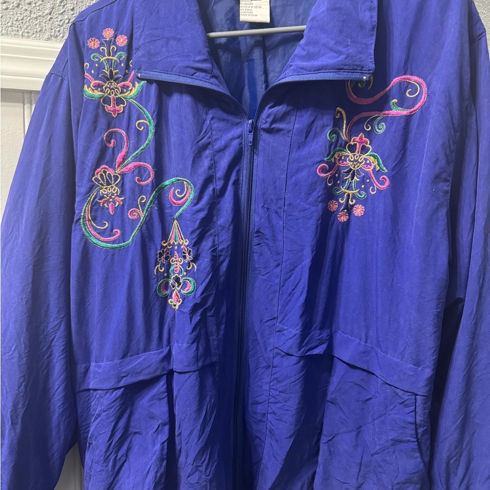 Saint Germaine Paris 100% Silk Vintage Vibrant Embroidered Bomber Jacket Purple